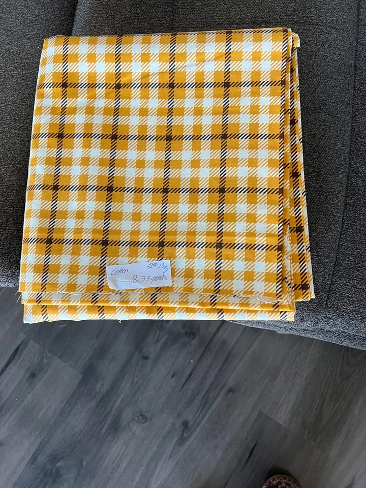 4 Yards Yellow/Orange Plaid,  Cotton Fabric, All one piece. - Image 1 of 1