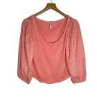 Free People Day Lily Puff Sleeve Smocked Crop Top Women?s Size Medium