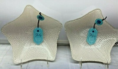 Juego de 2 Ensaladeras Blanco Perla Ópalo Brillo Irdescente Estrella de Mar Pescado Vidrio Nuevo Foto 1 de 4