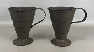 Matched Pr. Antique Primitive Handled Tin Measures - Picture 1 of 5