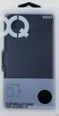 Funda Cartera Delgada Negra Xqisit para Huawei Y6 Tarjeta Bolsillo Libro Cubierta Original Foto 1 de 4