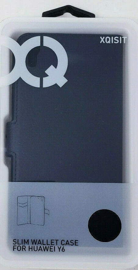 Funda Cartera Delgada Negra Xqisit para Huawei Y6 Tarjeta Bolsillo Libro Cubierta Original Foto 1 de 4