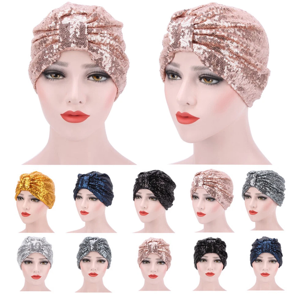 Cappelli turbante donna eleganti paillettes lucide copricapo capelli copricapo - Immagine 1 di 1