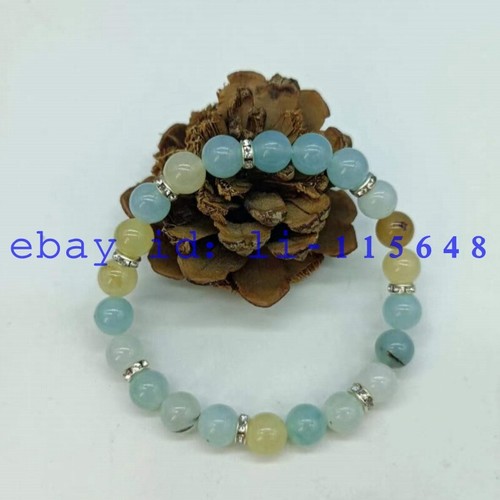 VALENTINO Bracciale elastico moda 8 mm giada multicolore pietre preziose rotonde perline 7 5" 2 pezzi