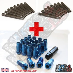 16 Wheel Stud Conversion kit GT50 Blue Nuts 82mm (+17) long fit Toyota Aygo - Picture 1 of 3