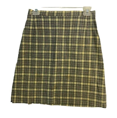 VTG 60s Plaid Pencil Skirt Neutral Knit Waist 26 in Handmade Unlined Academia - Image 1 of 4
