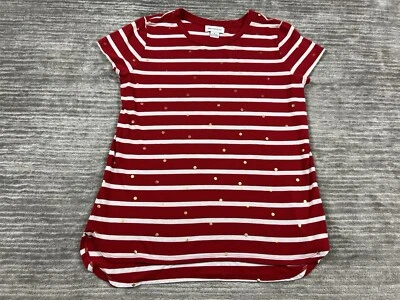 Top Liz Claiborne Mujer Grande Rojo Blanco Rayas Punto Dorado Manga Corta Rayón Foto 1 de 4