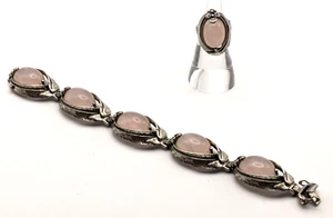 Perli 835 Silver Rose Quartz Jewelry Lot, L. 20 cm, RG: 52 weight - Picture 1 of 3