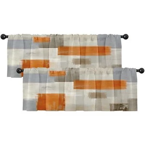 2 Pack Valances Window Treatments Beige Orange Abstract Modern Art Blackout - Picture 1 of 6