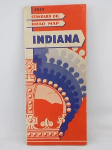Indiana Road Map 1933 Standard Oil inklusive US Map Mentions Century Of Progress - Bild 1 von 11