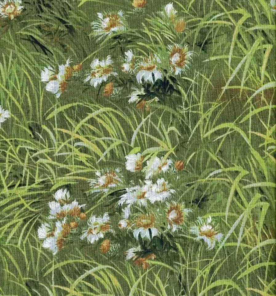 Daisies Meadow Grass Daisy Tiger Group Exclusively Quilters Fabric By FQ 1/4 YD - Image 1 of 4