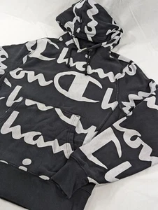 Champion Reverse Weave AOP Pullover Hoodie Black White Mens Small All Over Y2K - Picture 1 of 9
