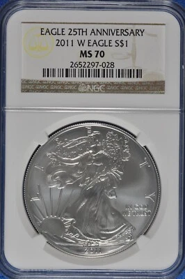 2011 W Burnished 1 OZ Silver American Eagle NGC MS 70 25th Anniversary - Image 1 of 2