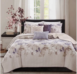 Madison Park Luna 6 Piece Printed Quilt Set with Throw Pillow Floral Bedding Set - Picture 1 of 5
