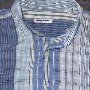 Tommy Bahama Mens Silk Plaid Short Sleeve Button Up Shirt XL TG Blue White - Picture 1 of 7