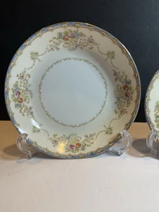 Empress China Coupe Soup Bowl 7.5” Blue Edge, Gold Scrolls Floral Sprays - Japan - Picture 1 of 5