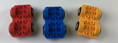 Lot of (3) Lego Duplo Red Blue Yellow Race Car Wheel Base 2x6 Fenders Wheels Set - Image 1 of 4