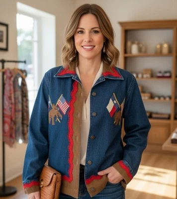 Don’t Mess With Texas Jean Jacket Denim Embroidered Western Cowboy Womens Sz S - Image 1 of 4