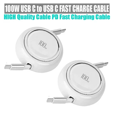 2x Cable FIFO 100W Retráctil USB-C a USB-C ⚡ Carga Rápida Cable de Sincronización de Datos PD - Imagen 1 de 4