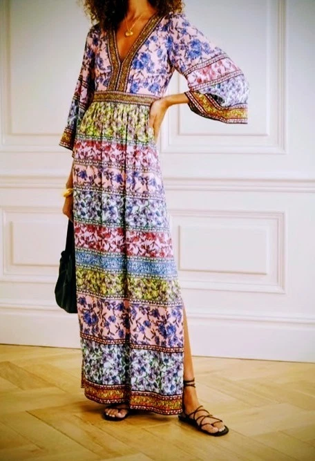 Alice And Olivia Bohemian Style Floral Dress Featuring Beautiful Bell Sleeves - Image 1 of 4