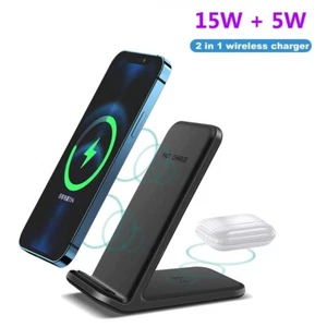 2 In 1 Fast Wireless Charger Dock Station For Apple Air Pods iPhone 13 Pro 12 - Picture 1 of 9