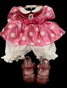 Disney Store Pink Minnie Mouse Dress & Bloomers w/Pink Glitter Shoes Sz 12 month - Picture 1 of 10