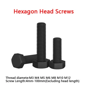 M3 M4 M5 M6 M8 M10 M12 Black Plastic Nylon Hexagon Bolts Hex Head Cap Screws - Picture 1 of 9