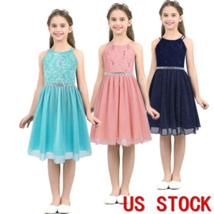 Girls Sequined Bridesmaid Dresses Wedding Flower Kid Dresses Floral Lace Gown - Picture 1 of 62