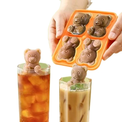 1 Unit 4 Grid Ice Cube Tray Cute Bear Shape Ice Maker Mold Silicone - Image 1 of 4
