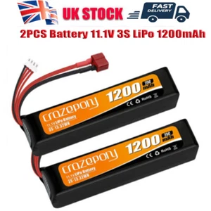 2x 3S 11.1V 1200mAh Airsoft Battery LiPo Battery T-Plug Deans & JST XH Connector - Picture 1 of 9