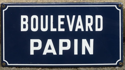 Old French enamel street sign road plaque plate name Denis Papin steam engineer Cover