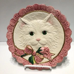 Fitz & Floyd Kitten Teller Pink Essentials Bordüre Schleife Rose Vintage 8" mit Ständer - Bild 1 von 11