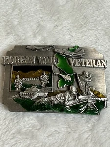 Hebilla de cinturón vintage 1990 Siskiyou Buckle Company veterano de la Guerra de Corea - Imagen 1 de 4