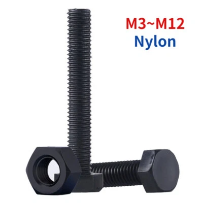 HUIRUIXIN BLACK NYLON PLASTIC SET SCREWS HEX HEAD FULLY THREADED BOLT AND NUT M3 - M12
