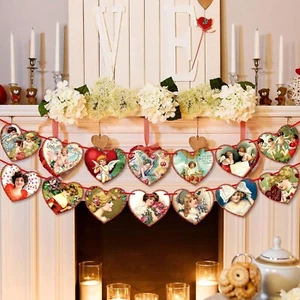 Valentine's Day Decorations Heart Card Banners Vintage Style Garland Banner Retr - Picture 1 of 7