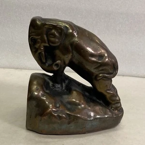 Antique Galvano Bronze Elephant 1 Bookend Statue - P. Mori & Son Strength Regal - Picture 1 of 14