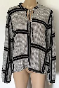 Jacqueline De Yong Top Size 38 10 S Black White Print Corporate Career Work Wear - Picture 1 of 8