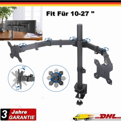 Dual Monitor Schwenkarm Tisch Halterung Doppel Halter 2x 8KG Für 10 bis 27 inct - Bild 1 von 4