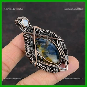 Copper Pietersite Gemstone Rainbow Moonstone Wire Wrapped Handcrafted Pendant - Picture 1 of 6