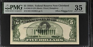 1950A $5 FRN Cleveland Fr 1962-D Offset Printing Error - PMG 35 Choice VF - Picture 1 of 3