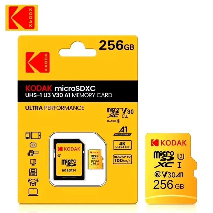 genuine Kodak 256GB Micro SD Card SDHC SDXC Memory TF Card Class 10 U3+ Adapter - Image 1 of 1