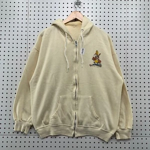 VTG 70s DIsney Goofy Zip Hoodie Sweatshirt Mens Large Beige Made USA 24x25.5 - Picture 1 of 16