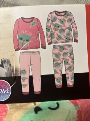 STAR WARS 4 PC SET SZ 6 MANDALORIAN HOT PINK PAJAMAS BABY YODA TOPS PANTS NEW - Image 1 of 4
