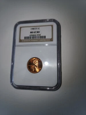 1980D Lincoln Cent NGC MS67 RD Nice Red Glow On The Edges!! - Image 1 of 3