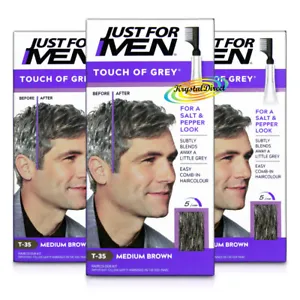 3x Just for Men Touch of Grey T35 Medium Brown Easy Comb in Haircolour Dye - Picture 1 of 1