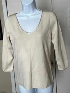 🍦 ANN TAYLOR WOMEN'S PULLOVER SCOOP NECK 3/4 SLEEVE SWEATER SZ M CREAM - Picture 1 of 11