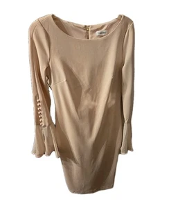 Vestido Calvin Klein Talla 6 Rosa Mangas Largas con Encaje y Botones - Imagen 1 de 6