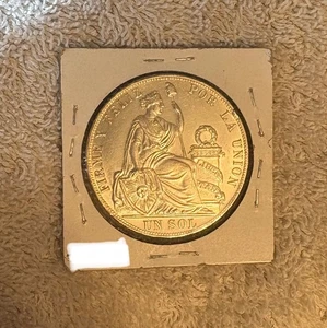 1890 TF Peru Un Sol Silbermünze 90% ausländische Silbermünze Stempelglanz + Erhaltung  - Bild 1 von 2