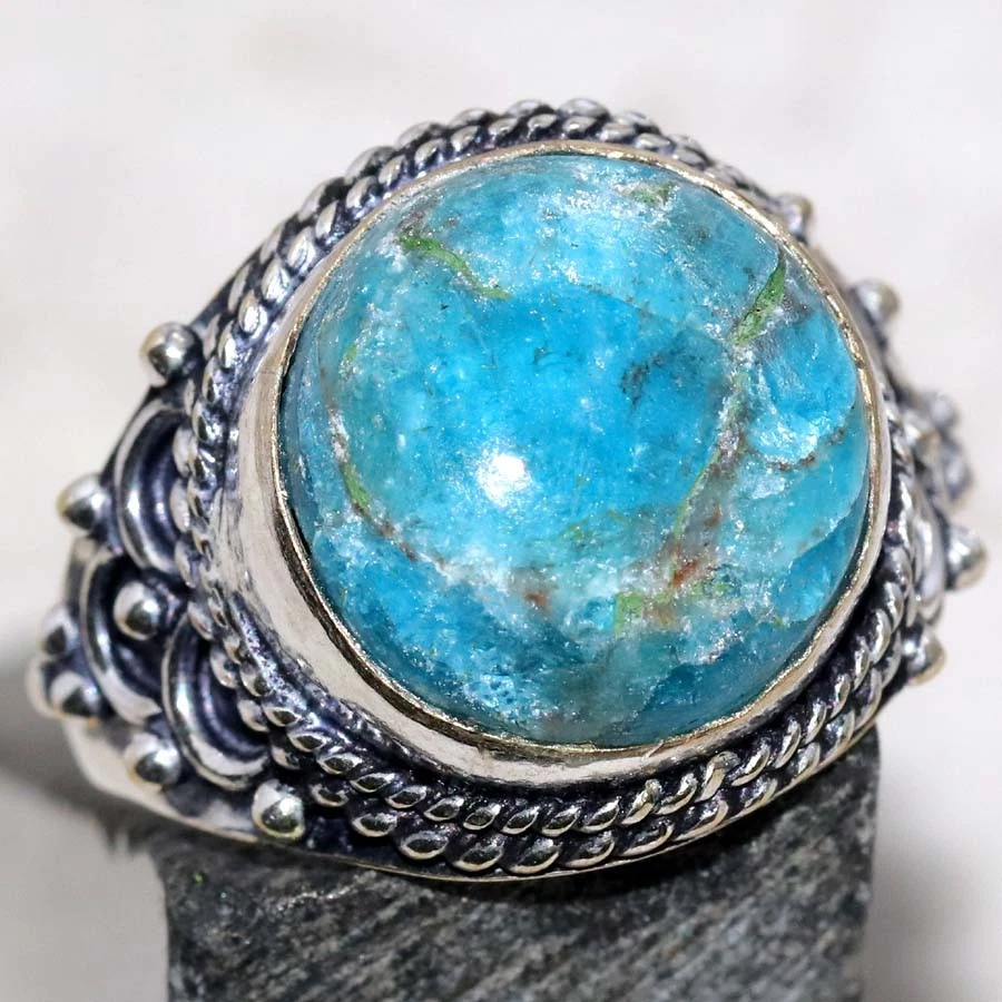 Anillo enchapado en plata 925 apatita azul EE. UU. 11 joyería JW Foto 1 de 3