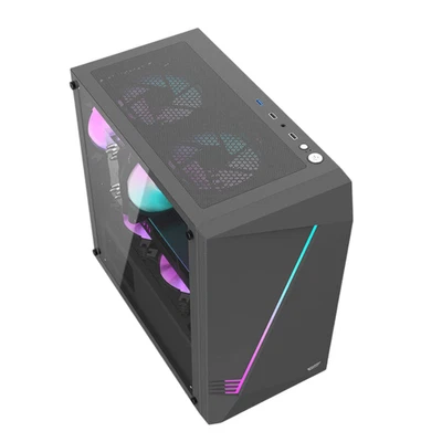 PC Gehäuse Computer Gaming Midi Tower Case ITX M-ATX mit RGB Lüfter Schwarz aigo - Bild 1 von 4
